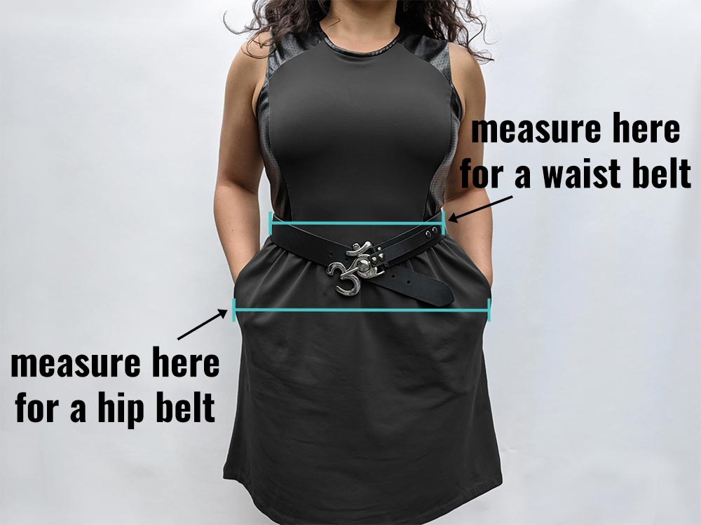 Don't just go by your waist trouser size. Example of how to measure your belt with a soft tape measure when you wear it with a dress on your natural waistline or hips