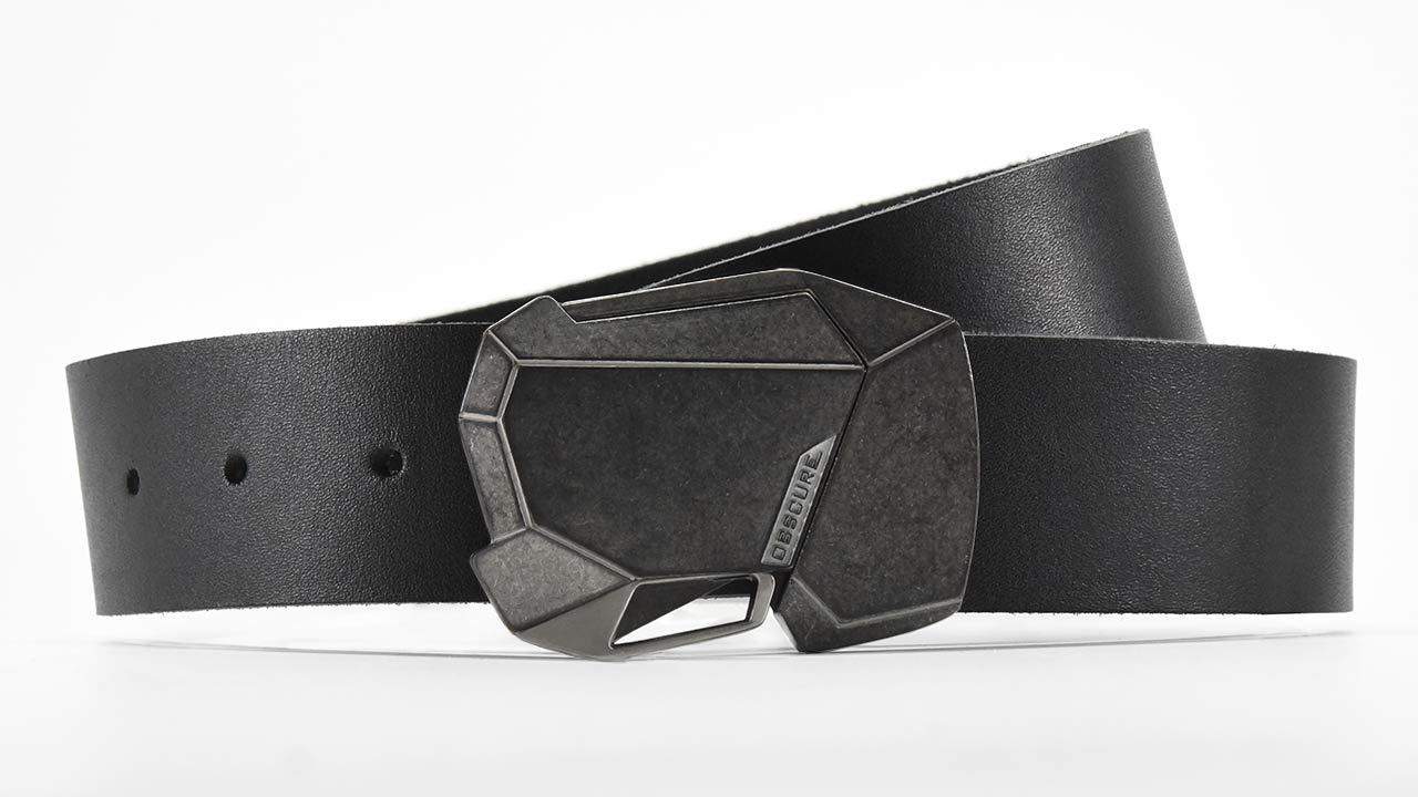 Imperfect Stone Fractal Buckle | Black Leather Belt Black / 34