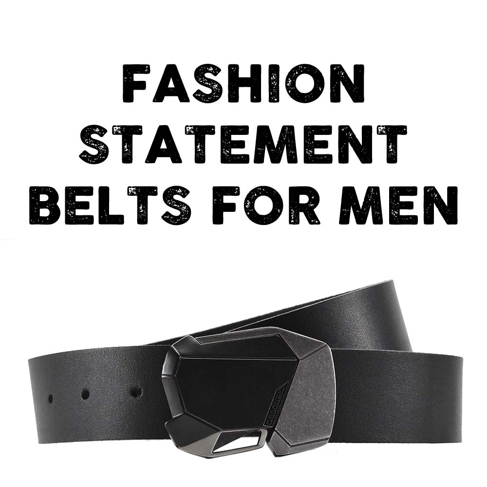 Matte black belt buckle on black belt with a futuristic fashion style. Every man's wardrobe need at least one fashion statement belt.