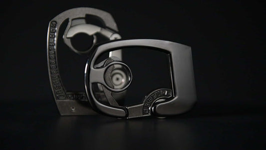 dark dramatic profile shot of a new product launching on Kickstarter - the Skeleton belt buckle