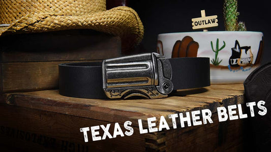 obscure belts gun belt buckle on black leather with cowboy boots and hat. Handcrafted Texas style belts