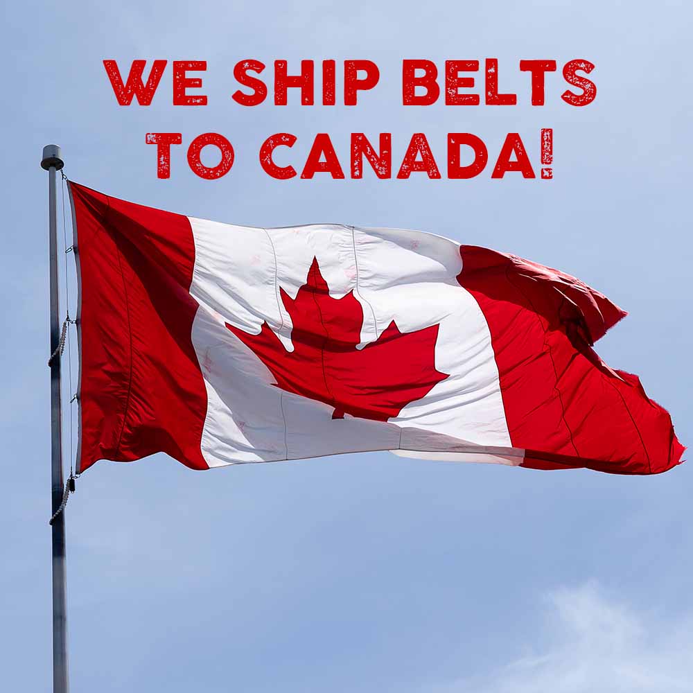 canadian flag waving in the wind. We ship belts to Canada!