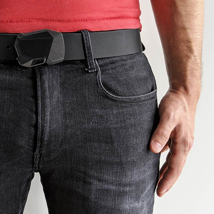 Black Ops Fractal cool cyberpunk magnetic belt buckle. Click button to open. Full grain leather belt, mens belts for jeans.