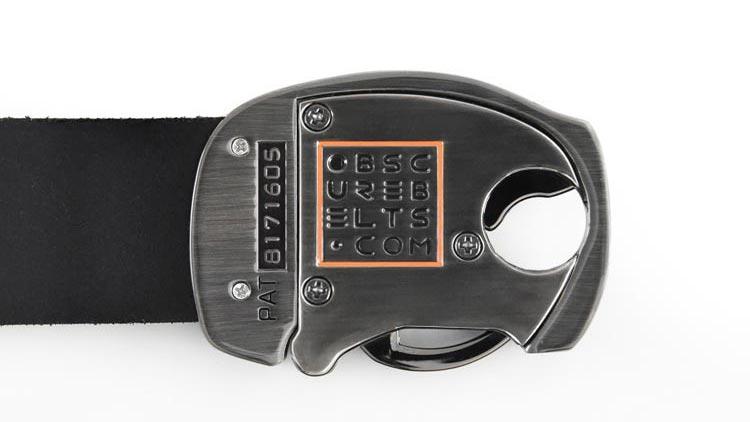 Micron understated elegant minimalist dress belt. Magnetic locking click belt buckle. Slate grey leather adjustable belt size