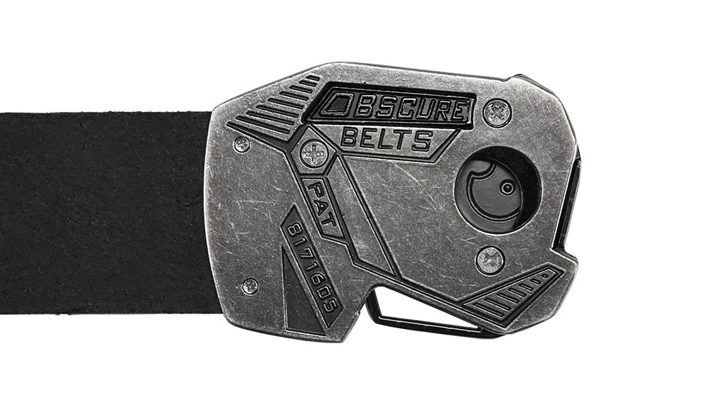 Black-Ops Fractal futuristic fashion artistic design. Matte black and gunmetal belt buckle. Made to order cyberpunk leather belt.
