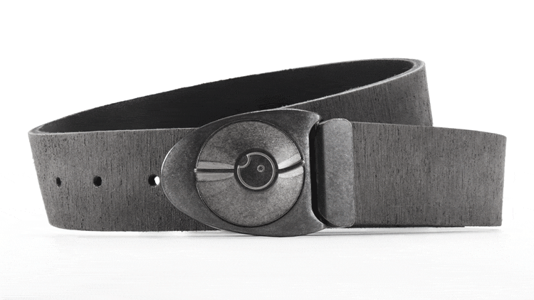 Antique Stone Dial 7 belt buckle snaps open like safe lock. Distressed grey leather belt. Custom belt sizes. bifl edc